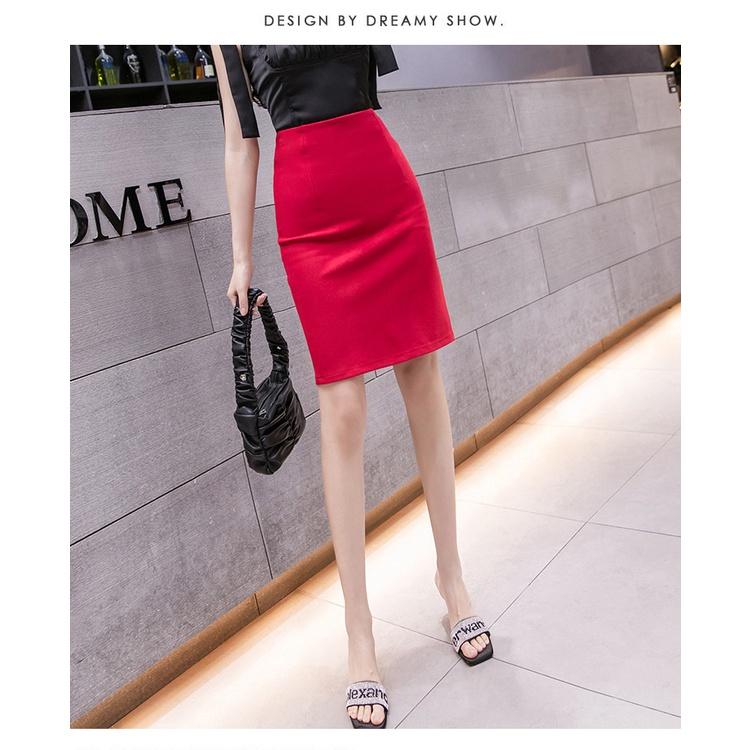 Chân Váy Công Sở Bút Chì Dài Tới Gối Màu Đỏ CHIPY From Ôm Lưng Thun Cạp Cao Cá Tính Kiểu Vintage, Ulzzang Đẹp MCV222