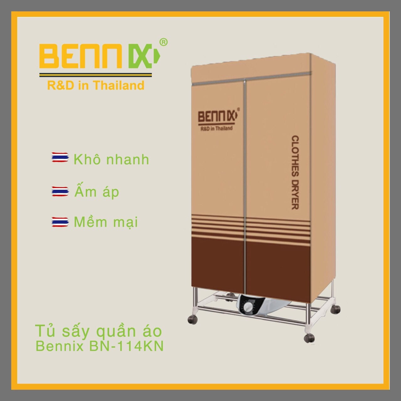 Máy sấy quần áo Bennix BN-114KN chống ẩm mốc loại cơ (giao màu ngẫu nhiên) - Hàng chính hãng