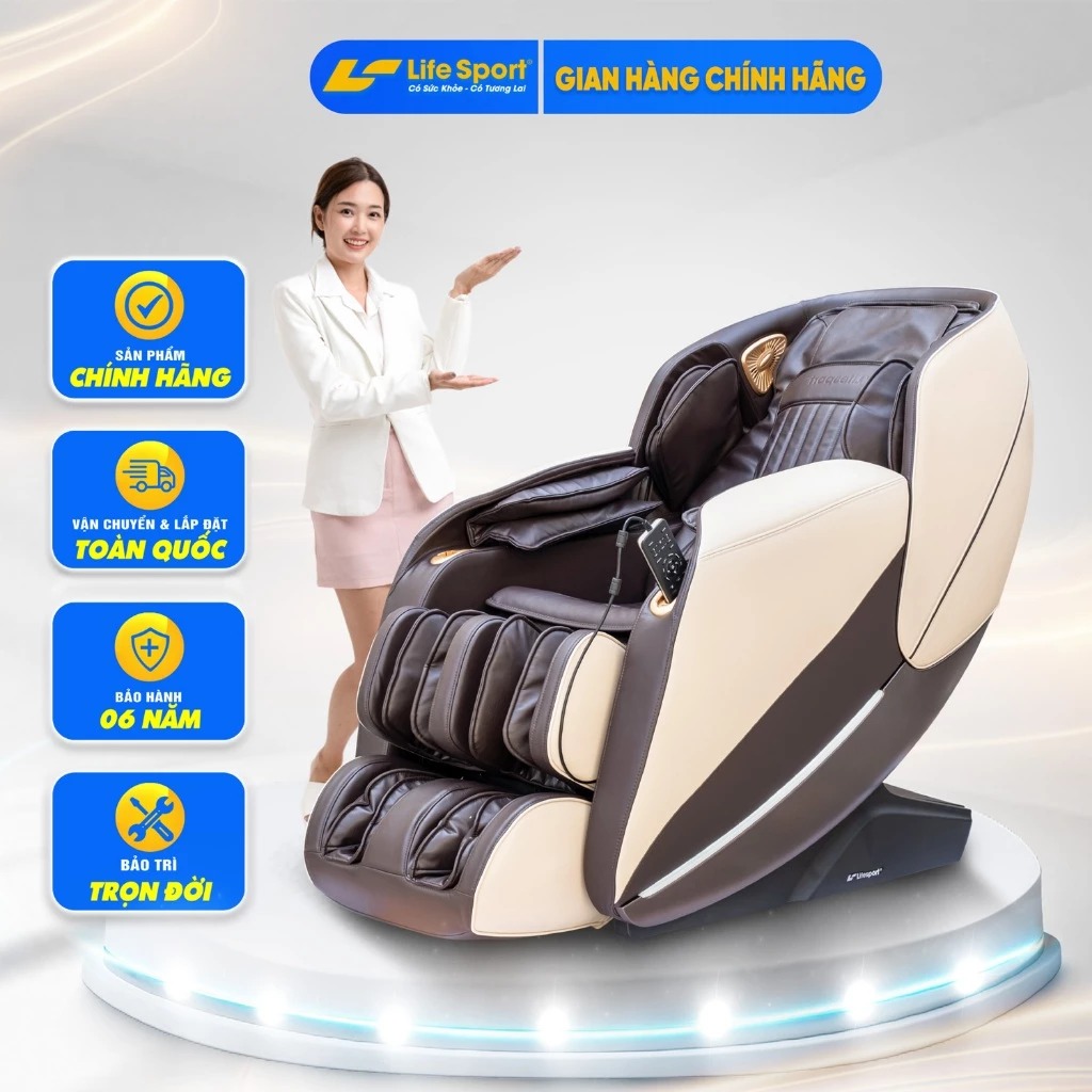 Ghế Massage Toàn Thân Lifesport LS-350 Plus, Ghế Massage Tích Hợp 5 Kỹ Thuật Và 8 Chương Trình Tự Động