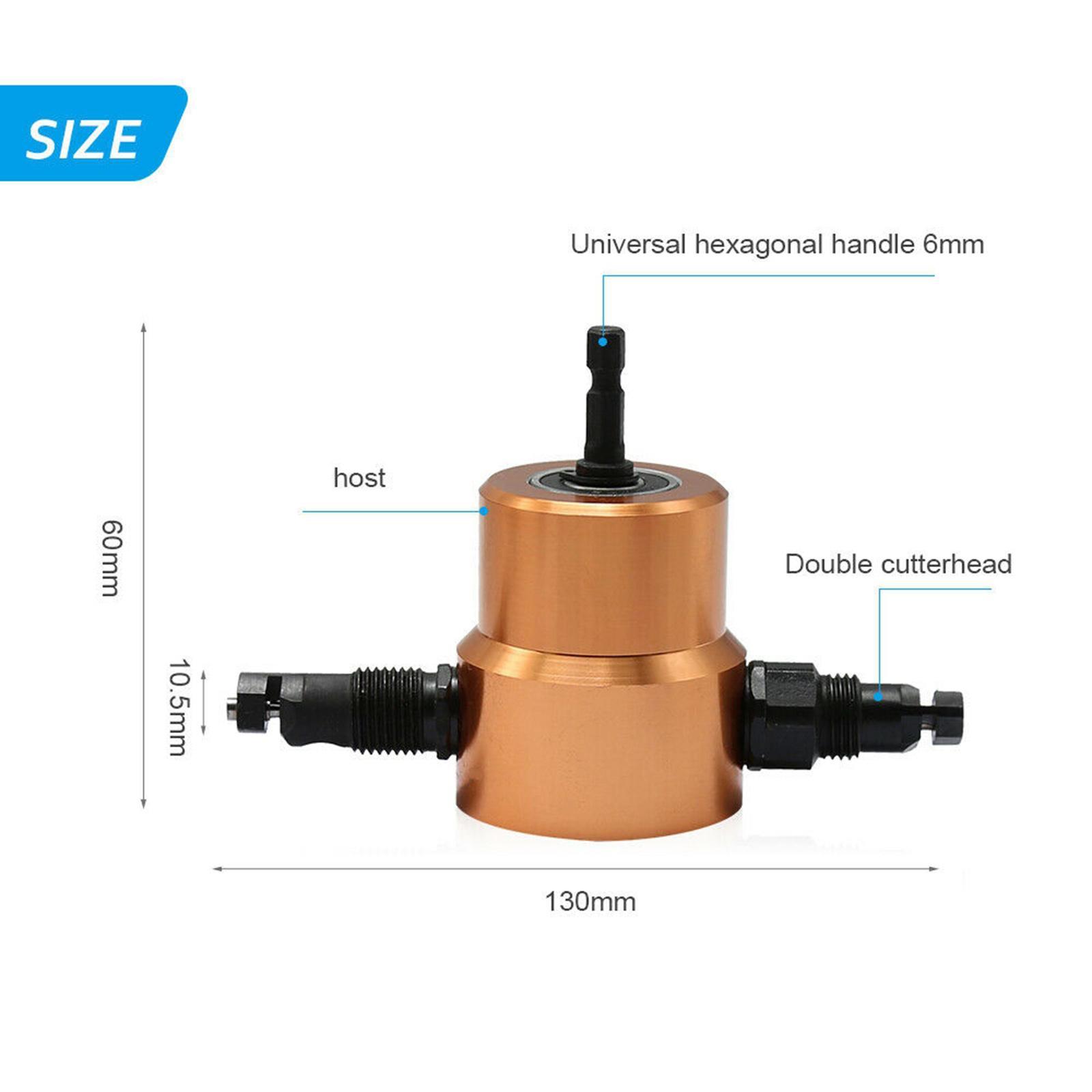 Power Drill Attachment Double Head Metal Nibbler Cutting Cutter Gold