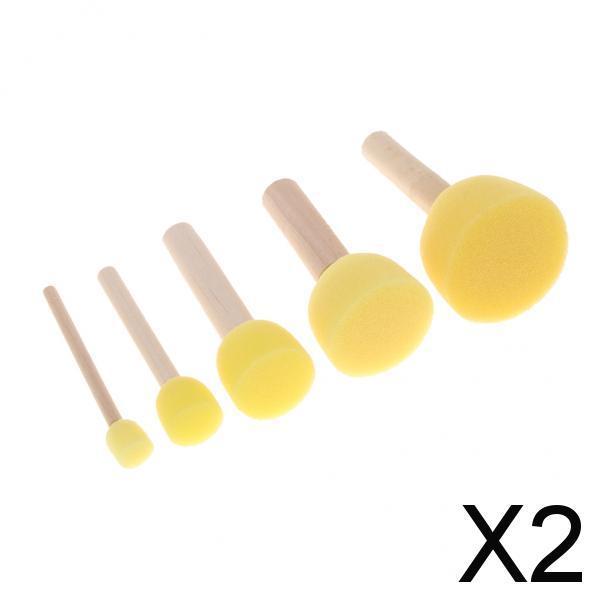 2x5 Pieces Child Kids Painting Sponge Foam Brushes Wooden Handle Drawing Stamp