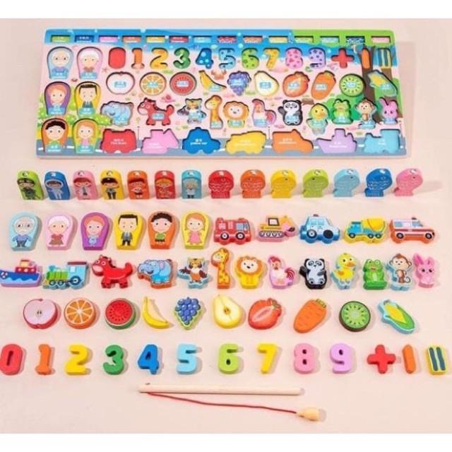 Bộ đồ chơi câu cá, ghép số bằng gỗ cho bé Montessori 63 chi tiết - Bộ Bảng Số Thông Minh bằng gỗ mới nhất 2021