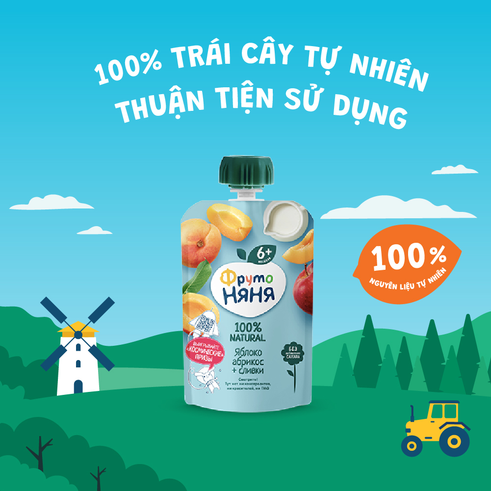 Trái cây nghiền vị táo, mơ và kem tươi Fruto Nyanya 90g