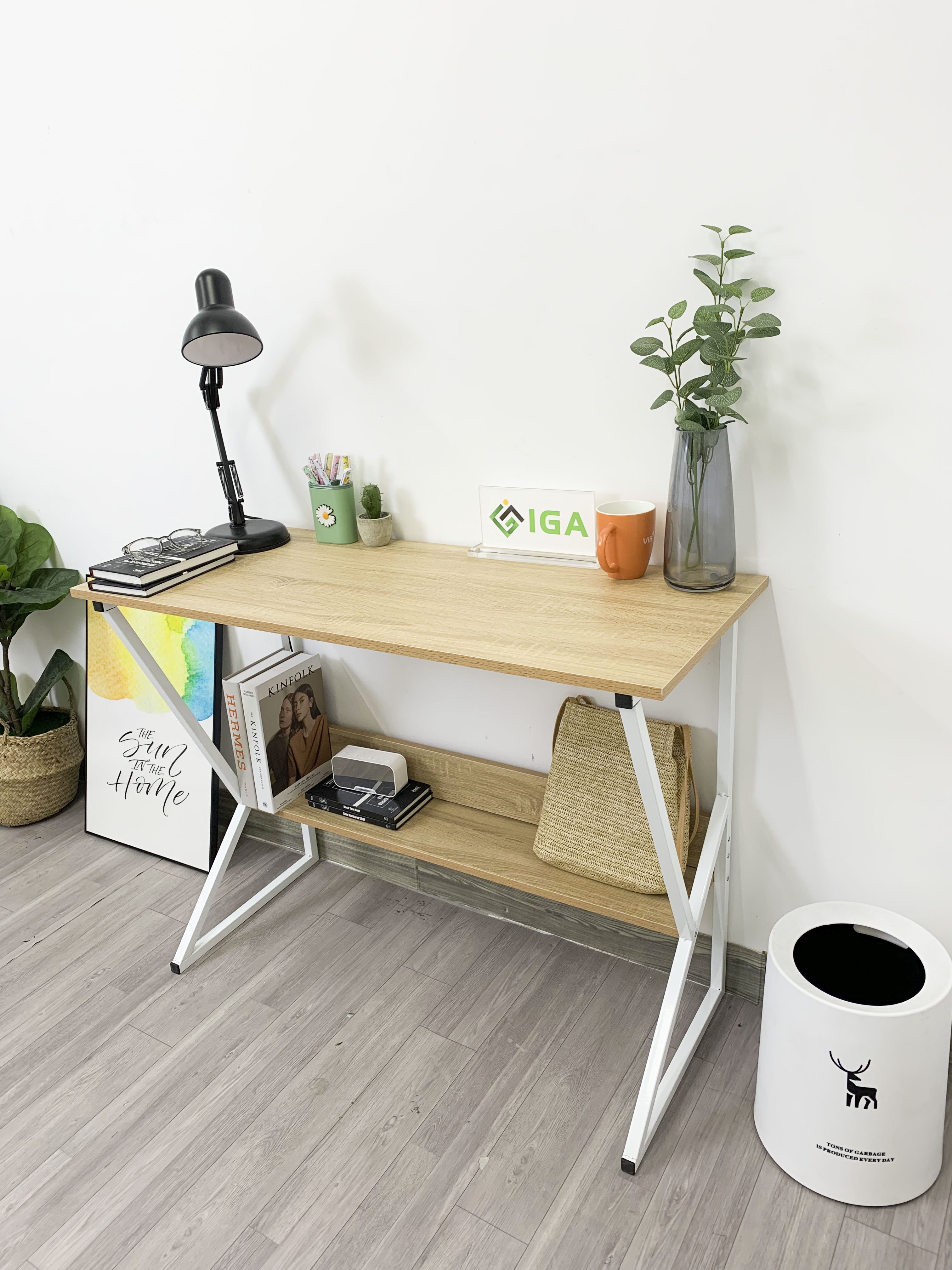 Bàn Làm Việc, Bàn Học Chân Chữ K Kèm Kệ Sách - GM18