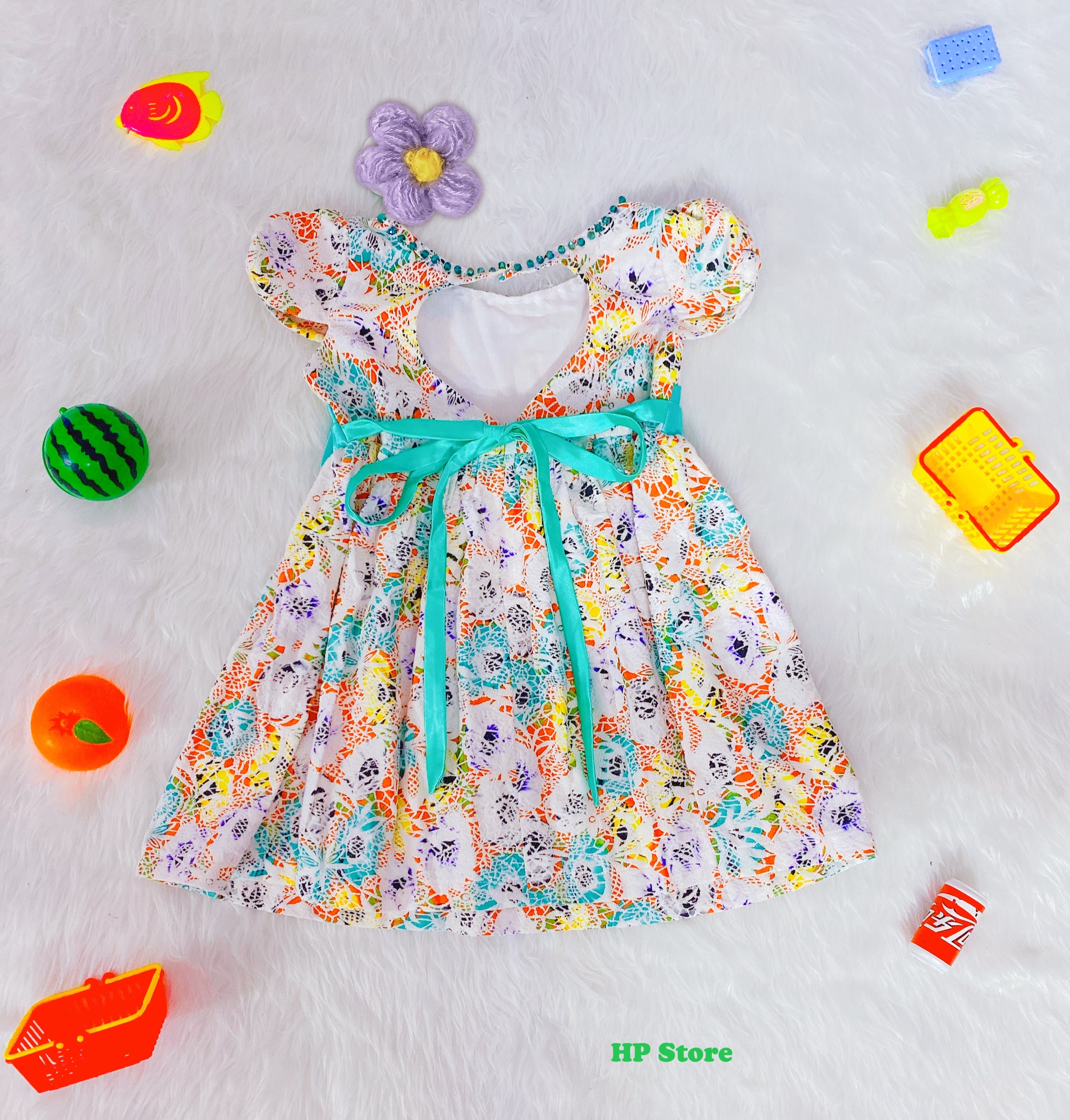 Đầm Bé Gái Size 7-24Kg, 5 Tháng Đến 6,5 Tuổi Công Chúa Hoa Phối Nơ Đính Ngọc, Đầm Dự Tiệc SUMI
