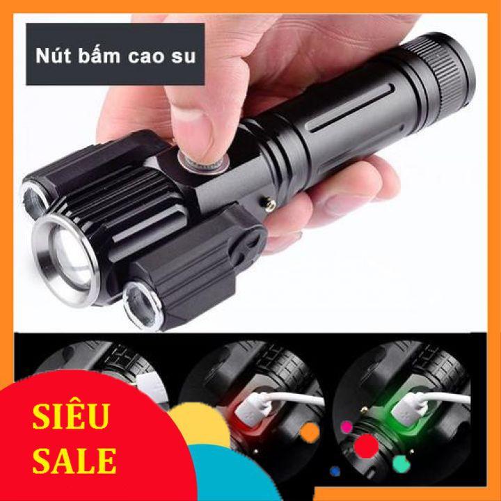 Đèn pin siêu sáng 3 bóng xoay 360 độ, 4 chế độ hàng cao cấp