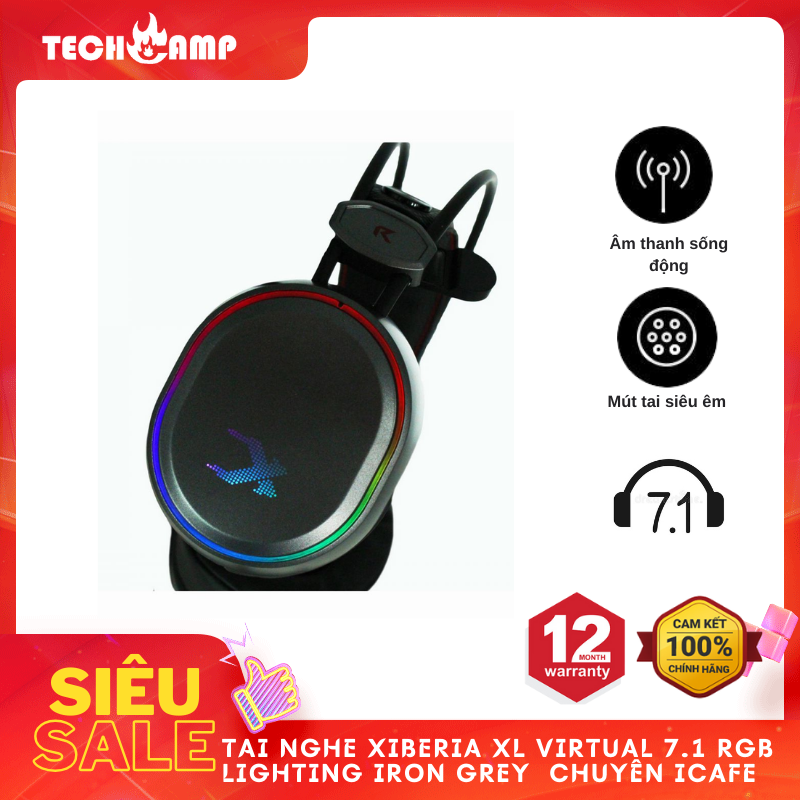 Tai nghe XIBERIA XL Virtual 7.1 RGB Lighting Iron Grey chuyên ICAFE - Hàng chính hãng