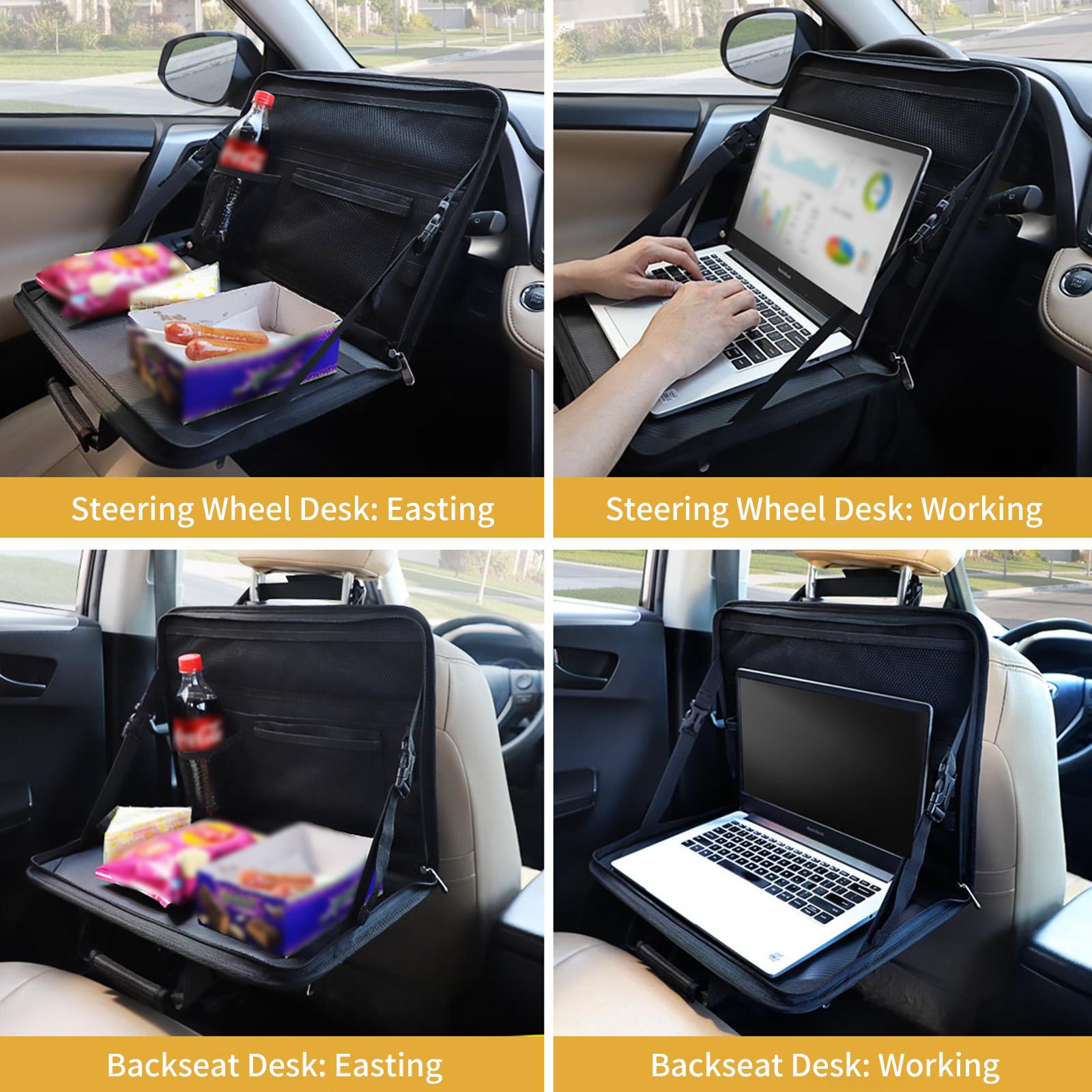 3 In 1 Auto Steering Wheel Desk Computer Bag Backseat Organizer Tray Eating Tray Car Tablet Foldable Holder Desk