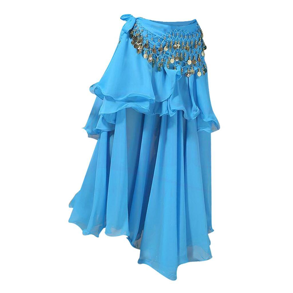 Women's Belly Dance Dresses Oriental Costumes Performance Dress Double Slits Belly Dance Skirts Dance Skirt With Coins Hip Scarf