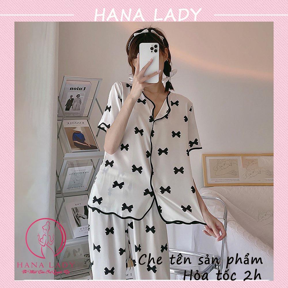 Đồ ngủ pijama lụa - Bộ ngủ mặc nhà tay ngắn họa tiết nơ mềm mại PJ519