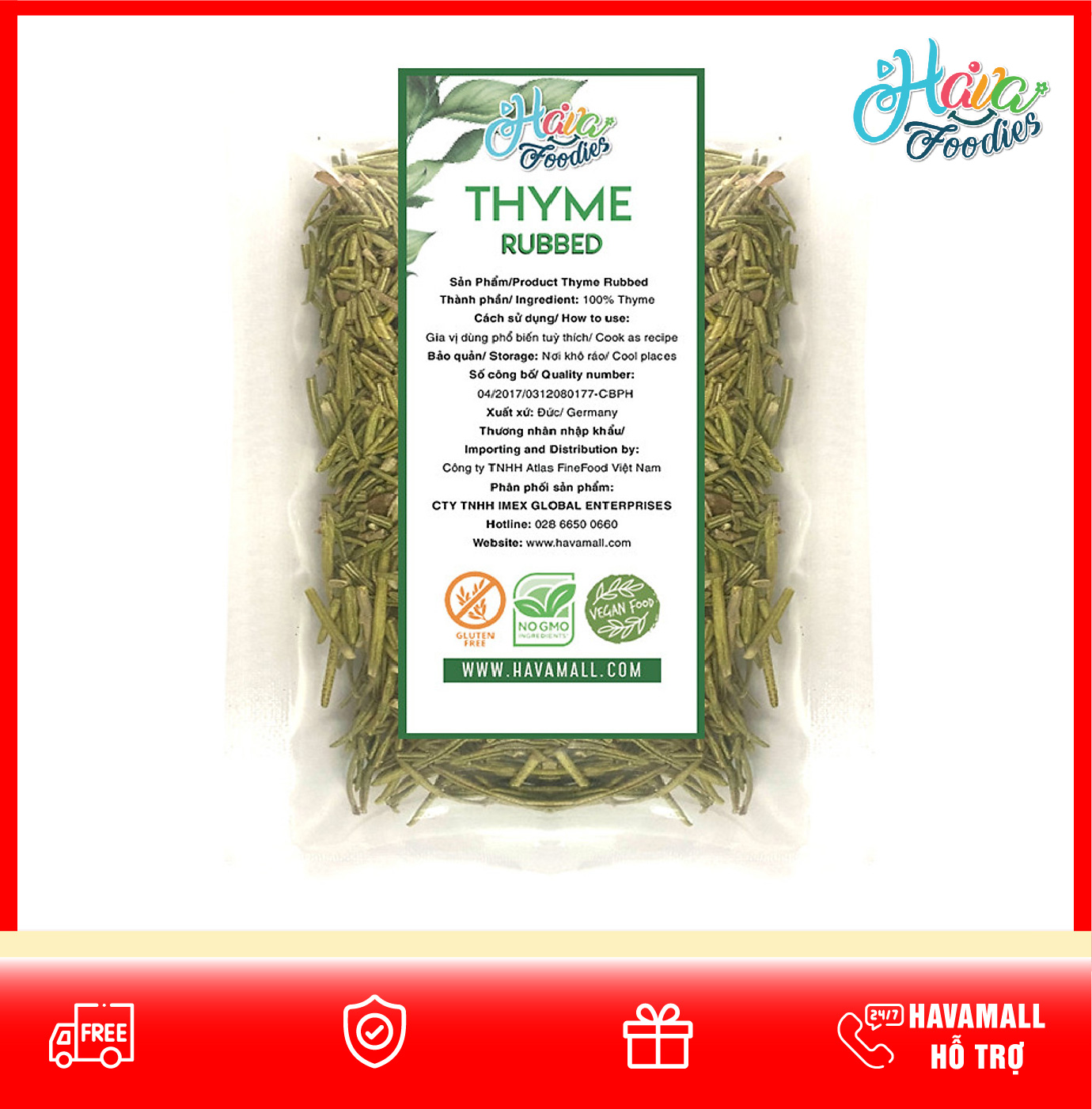 Lá Thyme Khô Thương Hiệu Hava Foodies Gói 100g – Thyme Rubbed