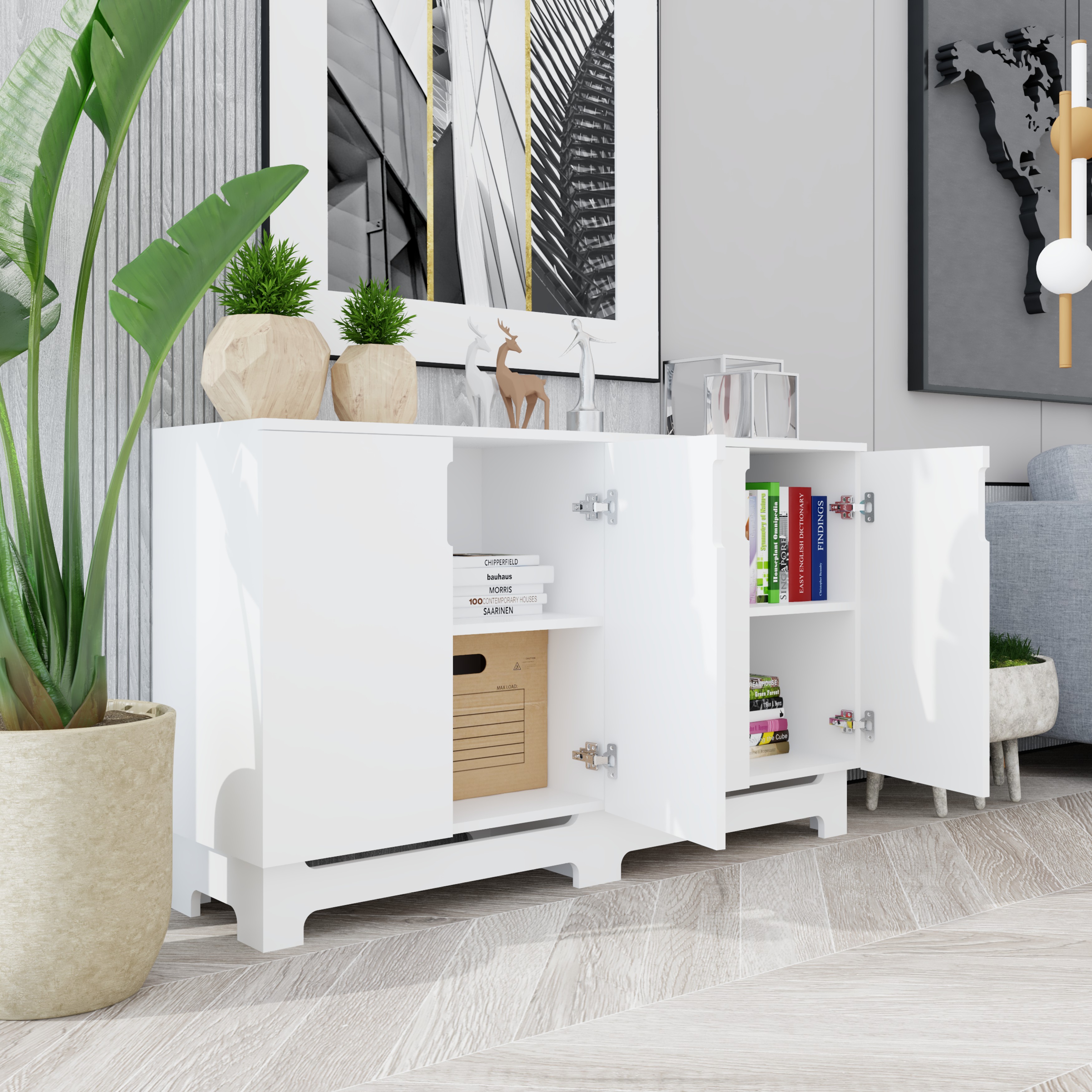[Happy Home Furniture] MOLLY, Tủ lưu trữ 4 cánh mở, 140cm x 40cm x 82cm ( DxRxC), TCM_105