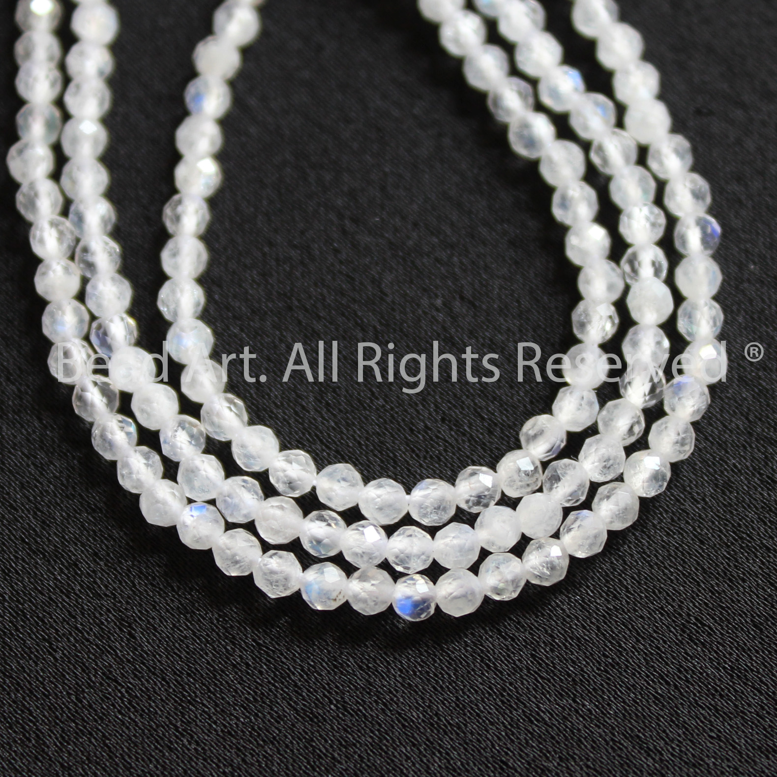 [5 Hạt/10 Hạt] 2.5MM Đá Moonstone Giác Cắt Loại A, Mặt Trăng, Tự Nhiên Ánh Cầu Vồng, Đá Phối Vòng Tay Phong Thuỷ, Chuỗi Hạt, Mệnh Kim, Thuỷ - Bead Art