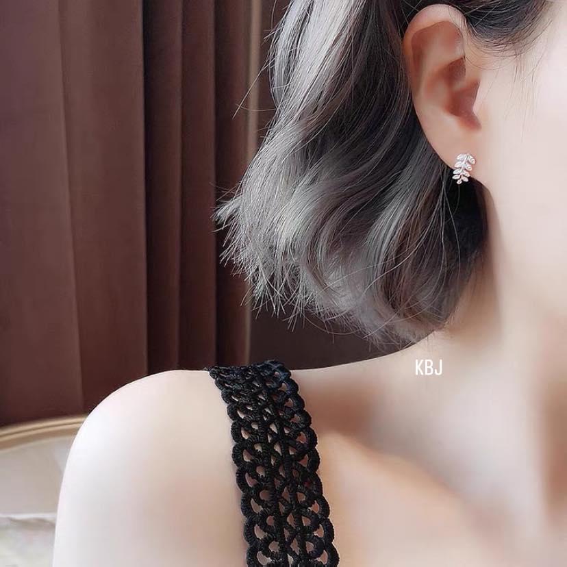 Bông tai bạc hình lá chất liệu bạc s925 MS04l