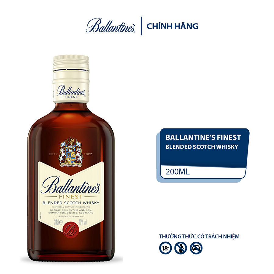 Rượu Whisky Ballantine's Finest 200ml 39% - 41% - Không Kèm Hộp