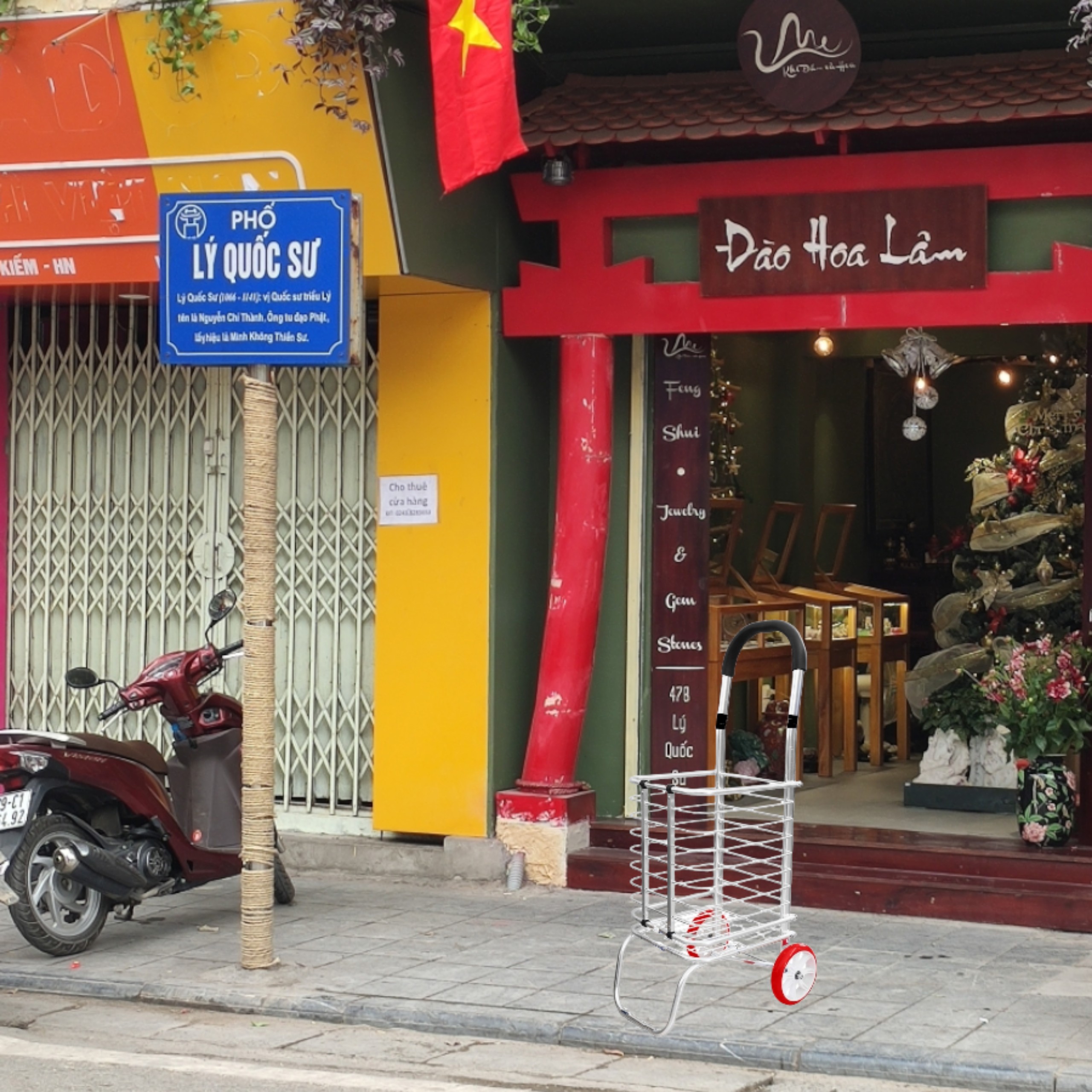 Xe kéo đi chợ có giỏ gấp gọn cao cấp
