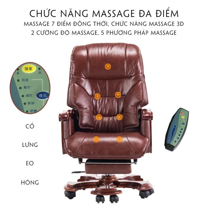 Ghế Chủ Tịch - Ghế Giám Đốc - Có massage 3D 7 điểm, da bò cao cấp, khung thép, chân xoay, ngả lưng