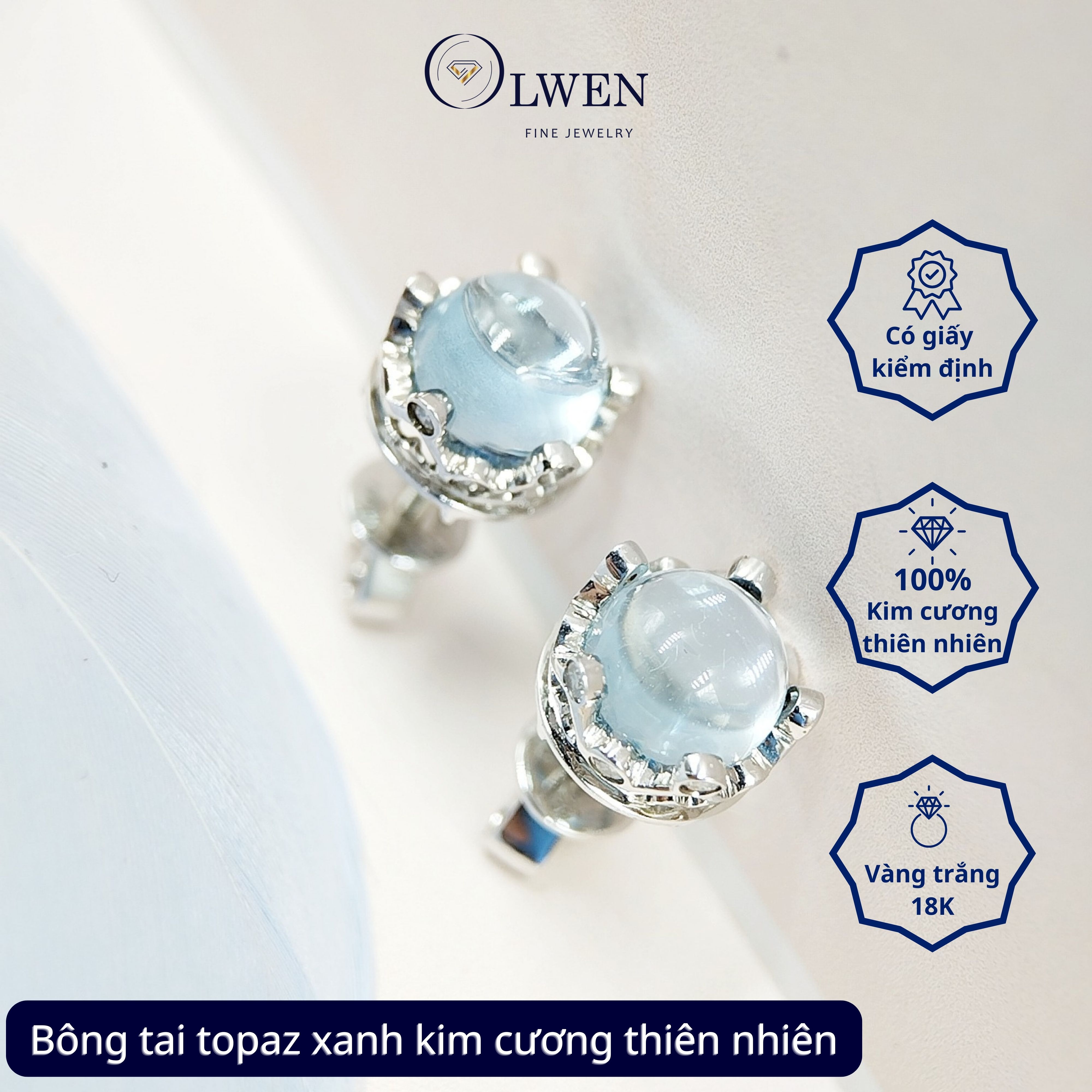 Bông tai Topaz xanh Kim cương thiên nhiên 18K Olwen HA-SJ000018