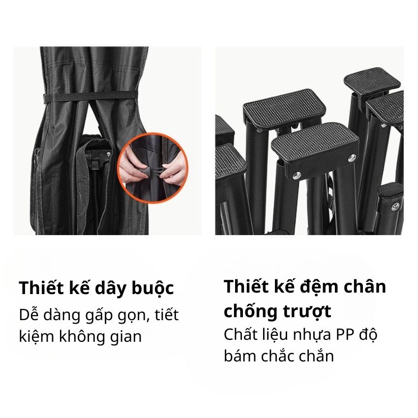 Giường Xếp Văn Phòng Ngủ Trưa màu Black, Giường Ngủ Gấp Gọn Kèm Đệm Bông Dày