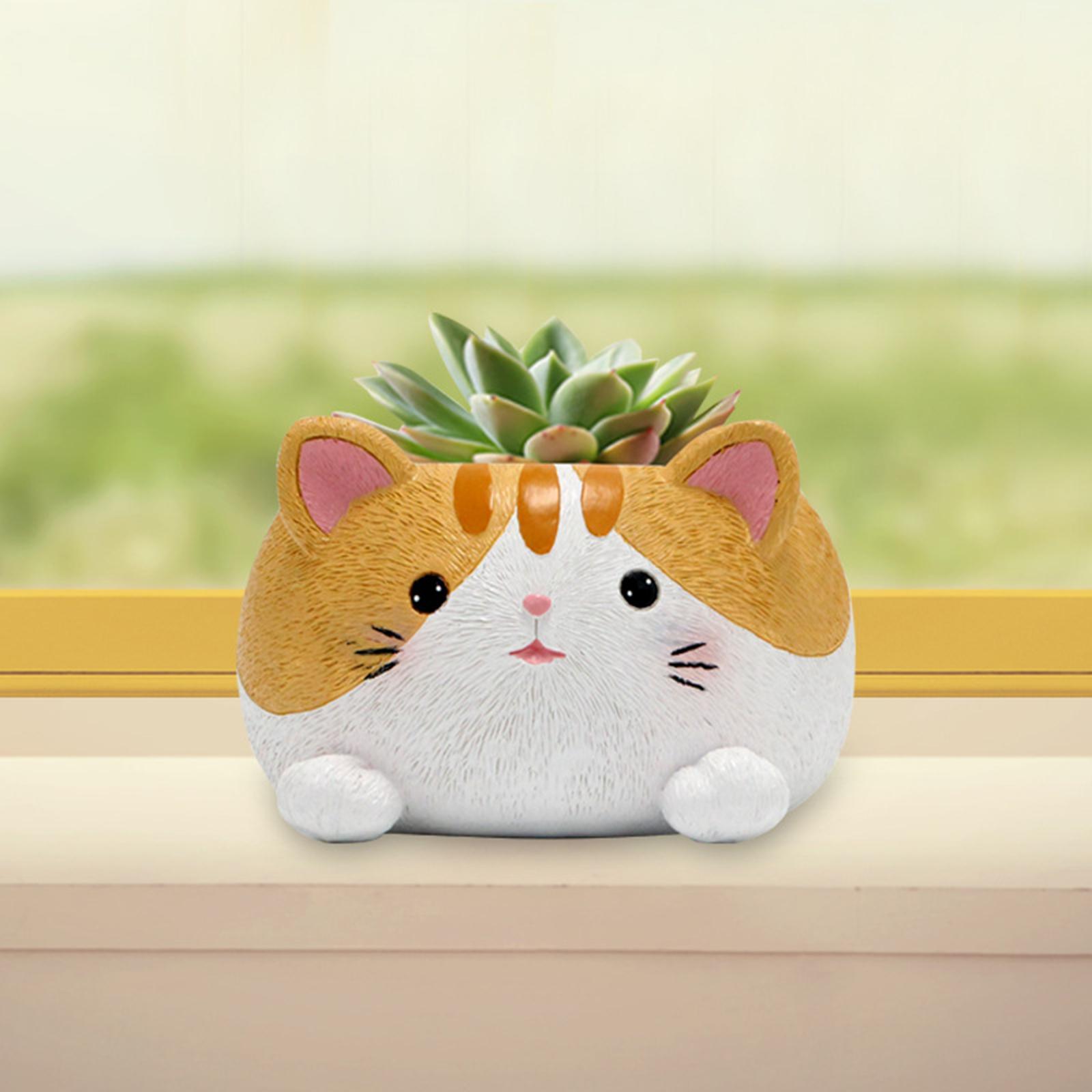 Resin Casting Flower pot Cat Vase Animal Planter for Computer Desk