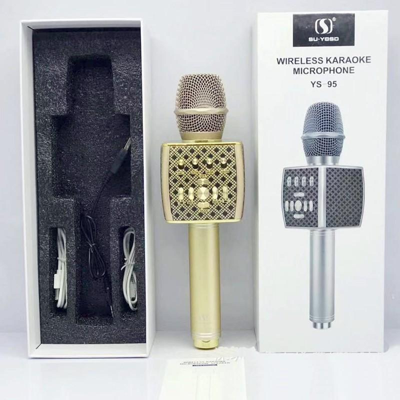 Micro karaoke bluetooth cao cấp SU YOSD YS-95 sọc caro đẹp kèm bộ thu tín hiệu qua loa rời