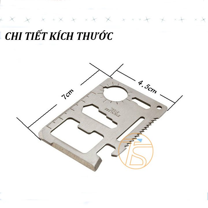 Móc khoá tấm thép đa năng 11in1 dùng làm móc khoá xe, phụ kiện đi phượt tiện nghi