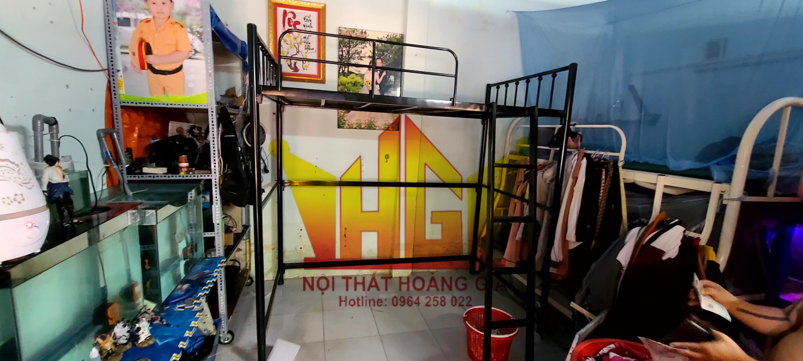 Giường tầng gác khung trụ 1m2x2m