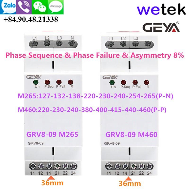 Wetek | Geya GRV8-09 Relay điện áp 3 pha, bảo vệ pha (thứ tự pha, mất pha, ngược pha), 36mm, DIN, 2xSPDT (8A)