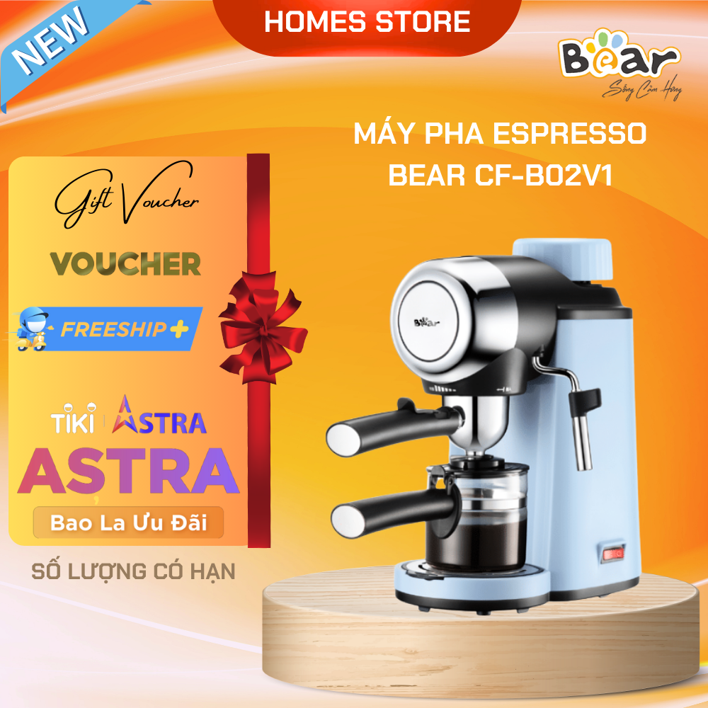 Máy Pha Cà Phê BEAR KFJ-A02N1 Pha Nespresso, Americano, Cappuccino Tạo Bọt Sữa Dễ Dàng Có Tạo Bọt Sữa Dung Tích 240 ML Công Suất 800 W - Hàng Chính Hãng