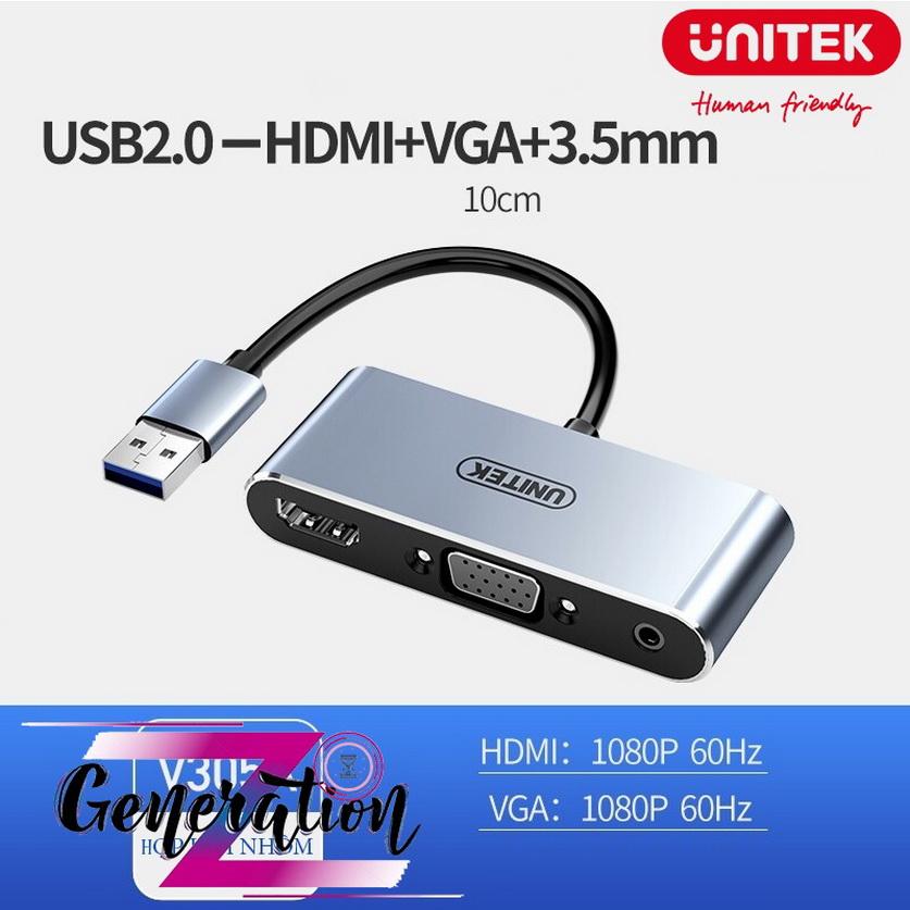 CÁP CHUYỂN ĐỔI TỪ CỔNG USB RA CÁC CỔNG HDMI / VGA / DC 3.5 AUDIO V305A UNITEK - HÀNG CHÍNH HÃNG