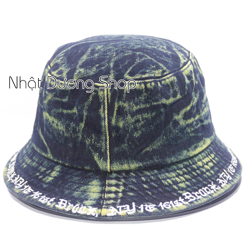 Nón bucket 2 mặt jean loang cá tính thêu chữ nổi bật - Chất liệu vải Jeans oát mềm thích hợp cho nam và nữ