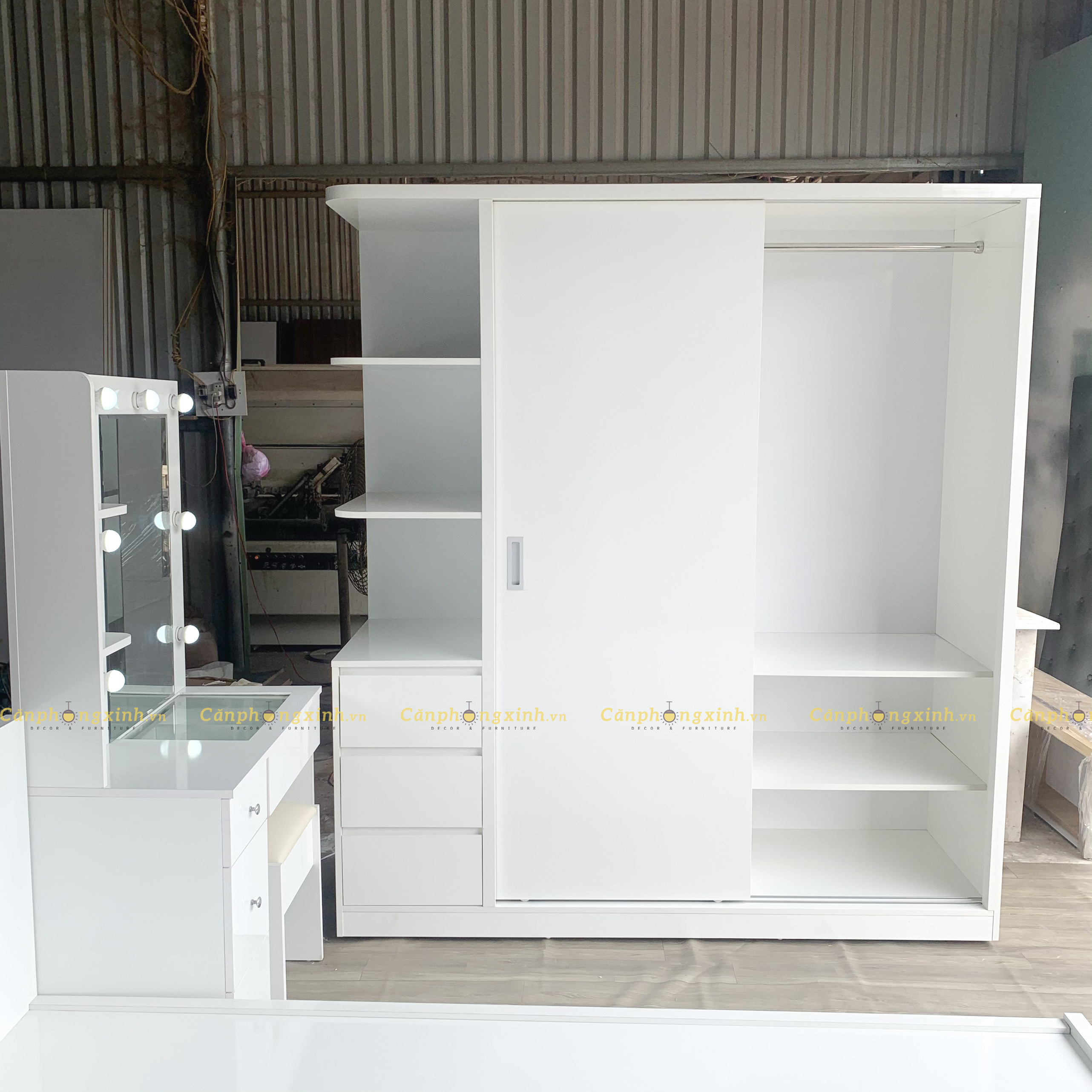 Tủ Áo Gỗ MDF Cửa Lùa Có Kệ CPX-T26 Trắng Bóng
