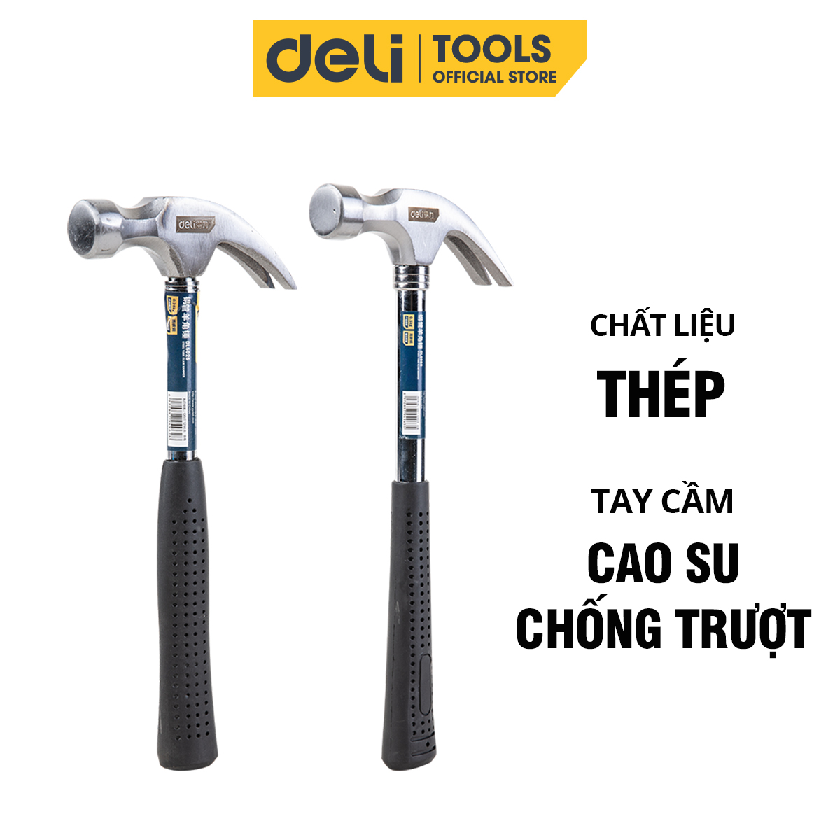 Búa Thép Deli Cán Dài, Chất Liệu Thép Cacbon Siêu Bền, Tay Cầm Chống Trơn Trượt, Sử Dụng Dễ Dàng, An Toàn - Dl5050 - Búa 0.5Kg