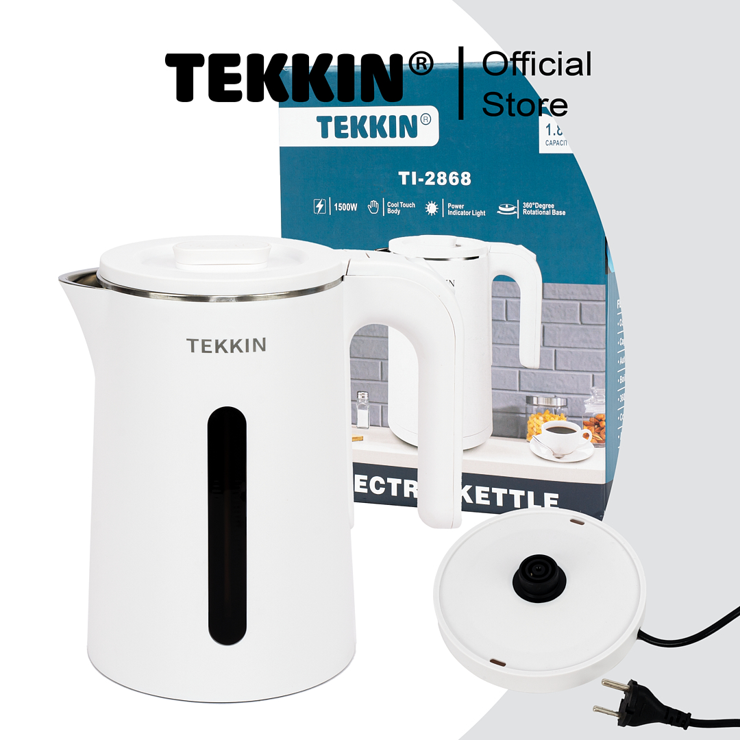 Ấm siêu tốc tự ngắt TEKKIN TI-2845 dung tích lớn 2.3L (dung tích sử dụng 1.8L) 2 lớp công suất 1500W bảo hành 12 tháng - hàng chính hãng