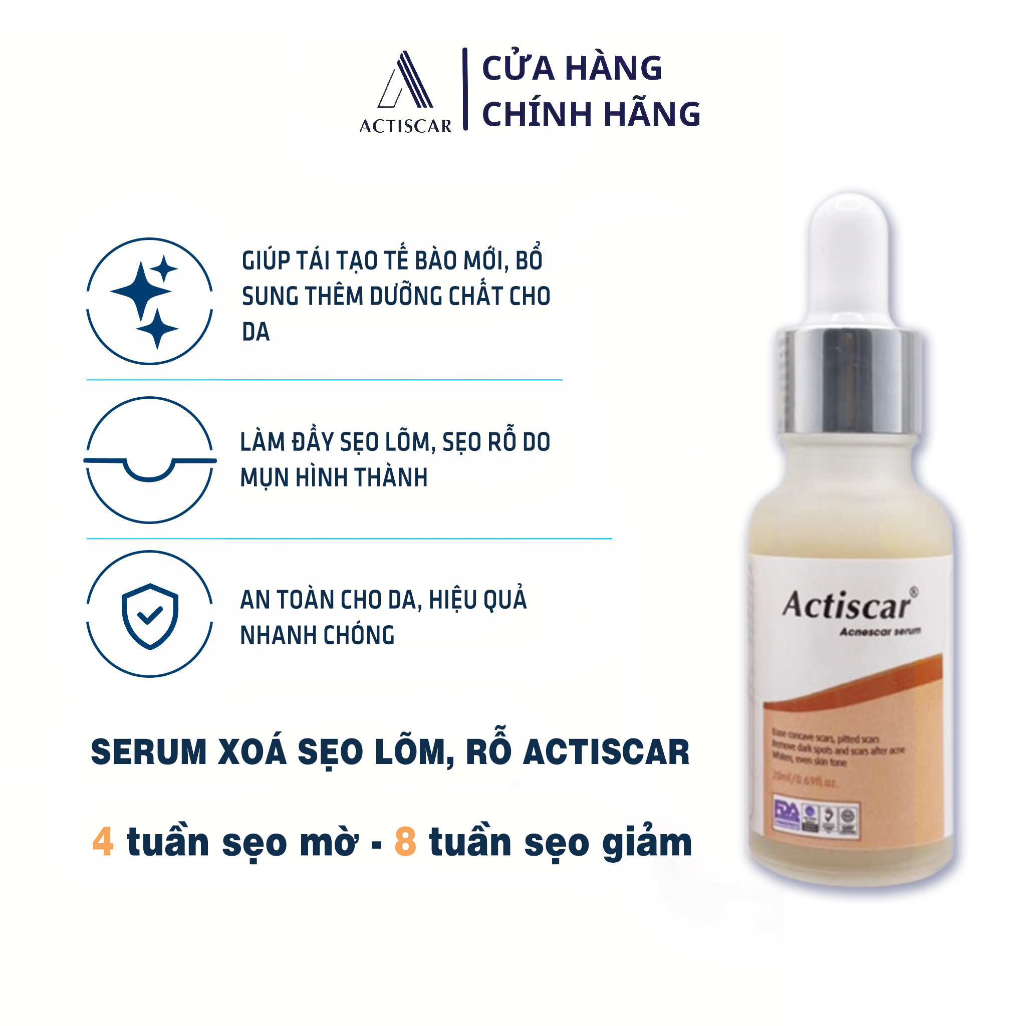 Serum Xóa Mờ Sẹo Lõm, Sẹo Rỗ Actiscar 20ml ( Màu cam)