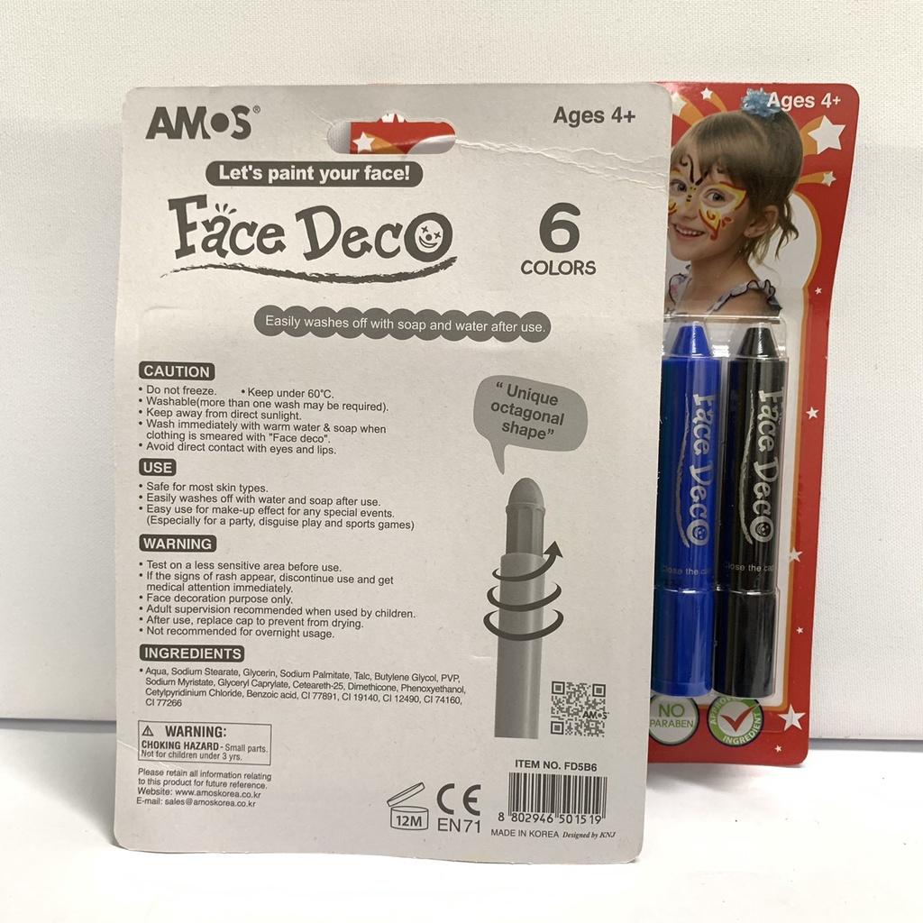 Bộ vẽ mặt nhập khẩu Hàn Quốc AMOS Face Deco Hộp 6 màu FD5P6