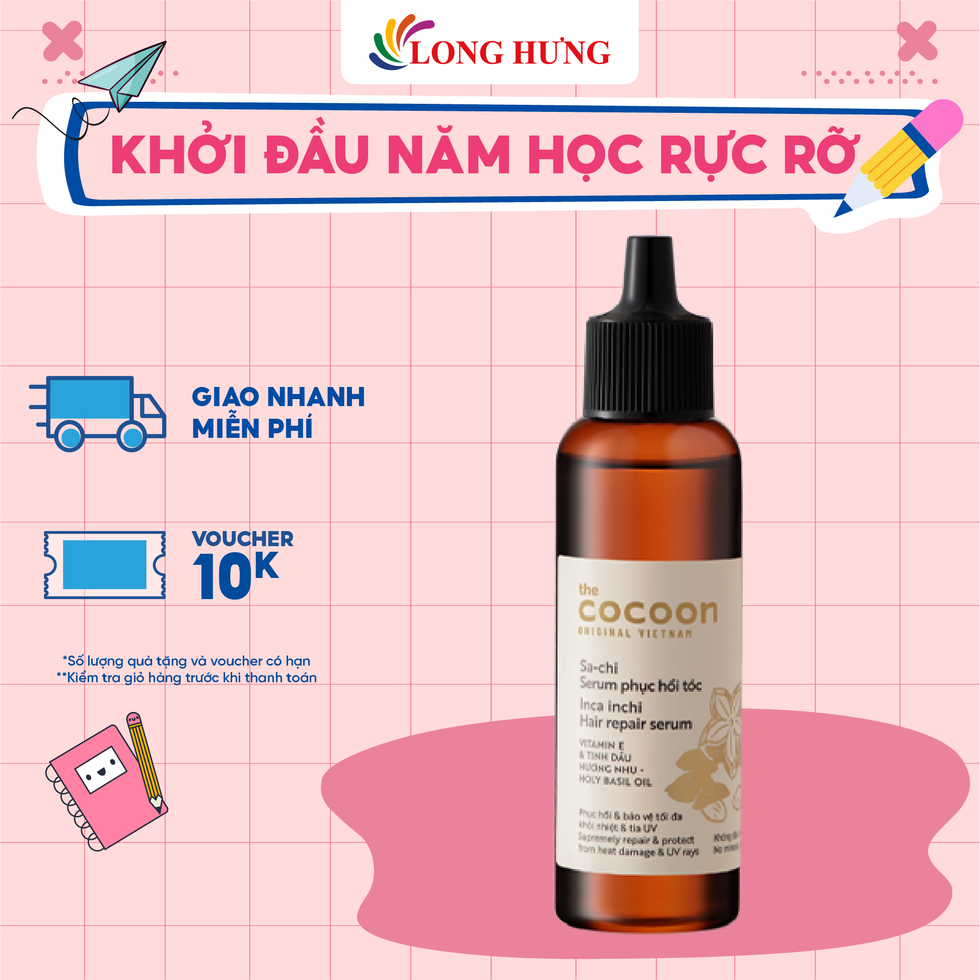 Serum Sa-chi phục hồi tóc Cocoon bảo vệ tối đa khỏi nhiệt và tia UV (70ml) - Hàng chính hãng