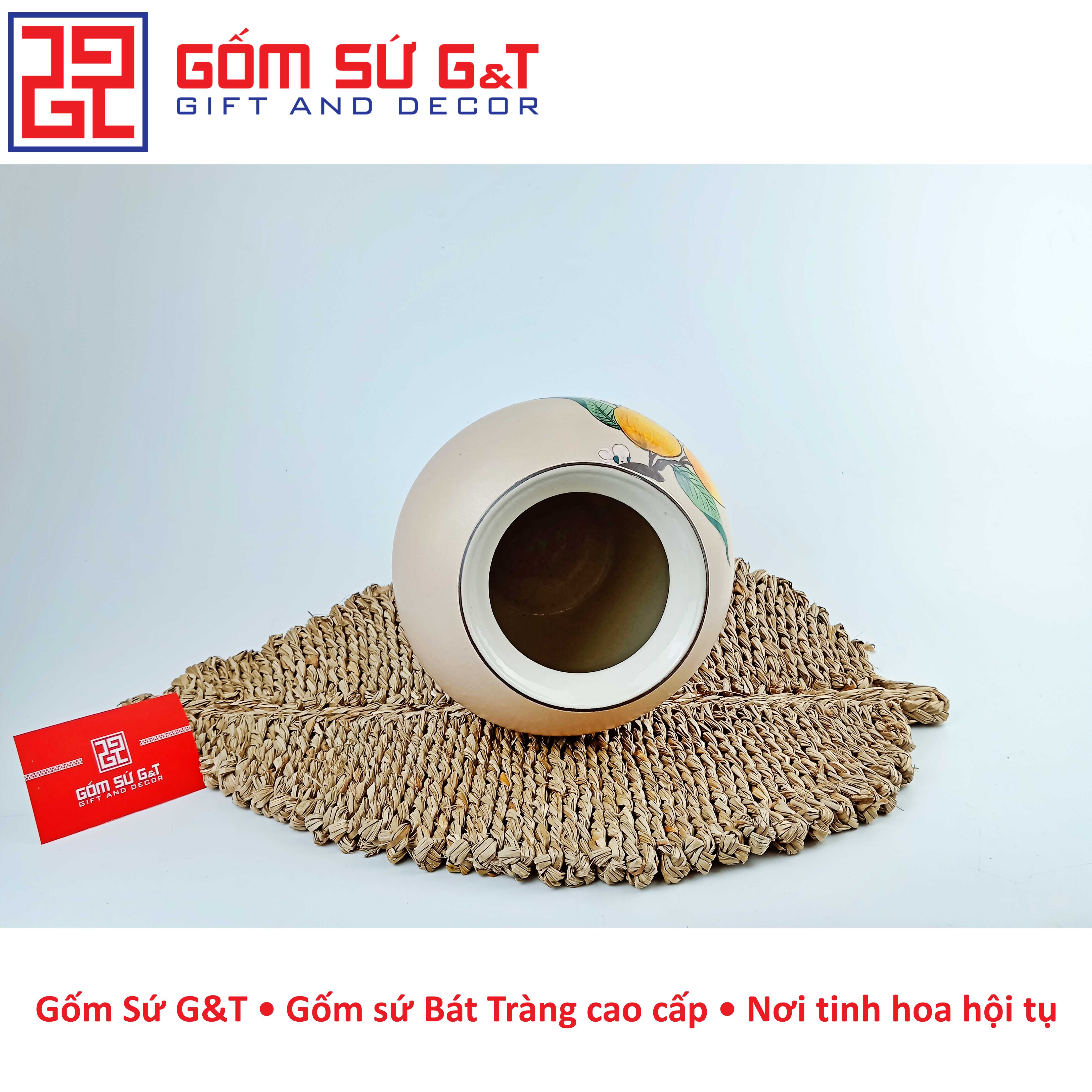 Lọ hoa dáng vò vẽ cam Gốm Sứ G&amp;T
