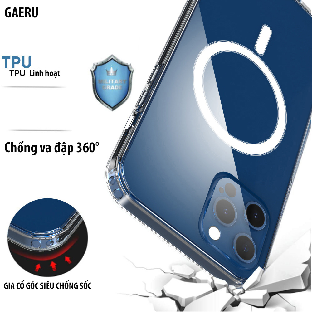 Ốp lưng iPhone 13 PRO ốp từ tính chống sốc mặt lưng kính hỗ trợ sạc không dây cho iPhone 13 PRO