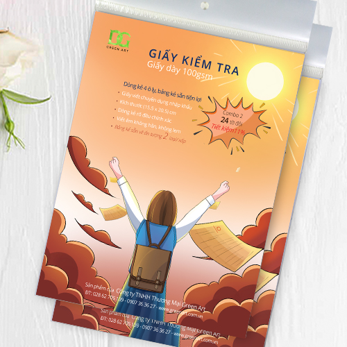 Giấy kiểm tra 4 ô ly giấy dày 100gsm, viết được tất cả các loại bút không lem không hằn, bảng kẻ sẵn tiện lợi, Combo 2: 24 tờ