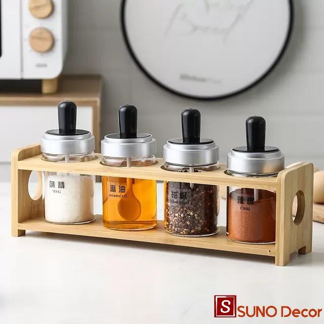 Kệ Gỗ Đựng Hũ Gia Vị, Giá Để Gia Vị, Chai Chiết Gia Vị Tiết Kiệm Diện Tích
