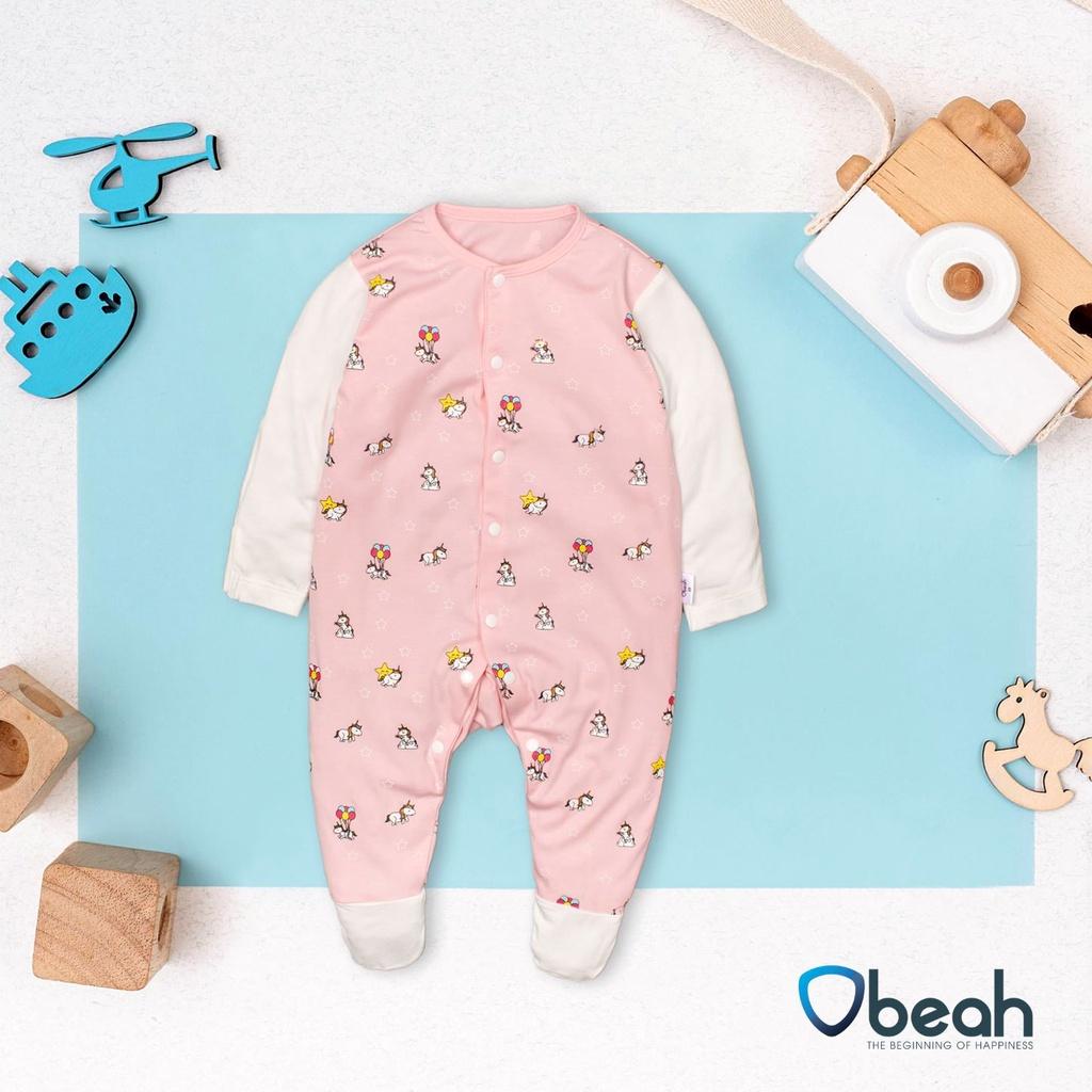 Bộ bodysuit Obeah tất liền màu hồng dâu in hình Pony Fullsize 59 đến 80 cho bé yêu từ 0 đến 18 tháng