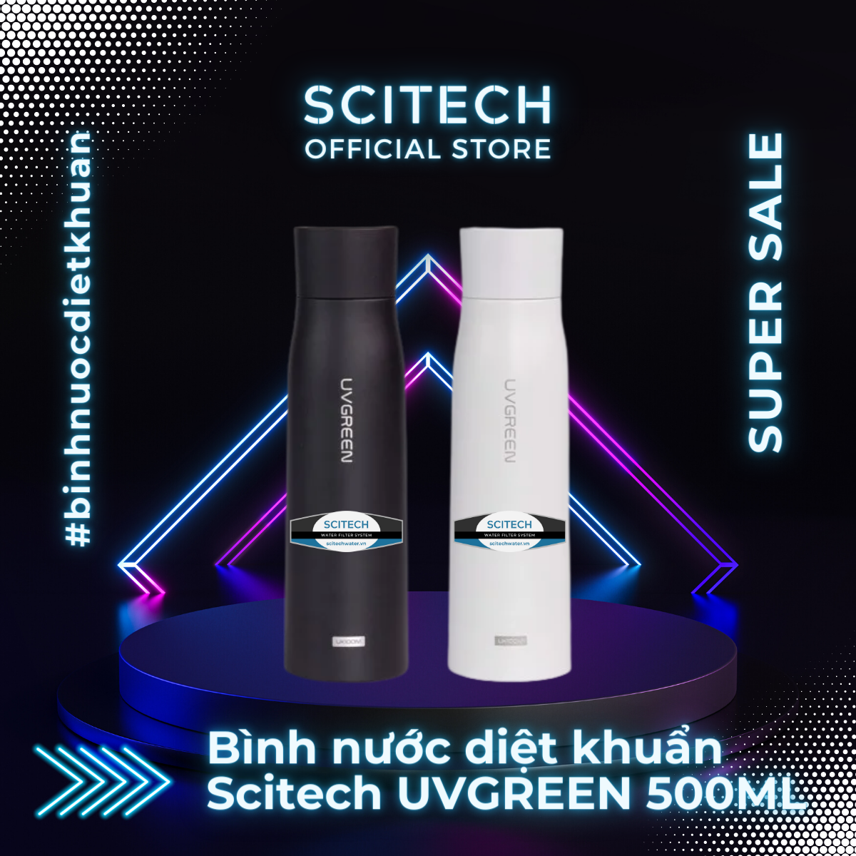 Bình nước giữ nhiệt diệt khuẩn Scitech UVGREEN 500ML - Hàng chính hãng