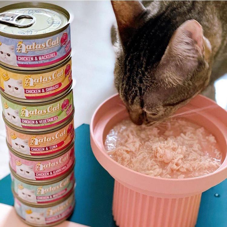 Pate mèo dạng súp gà sợi nhuyễn mix 8 vị - 1 Thúng 24 lon pate thức ăn ướt cho mèo Aatas Cat nhập khẩu Thái Lan