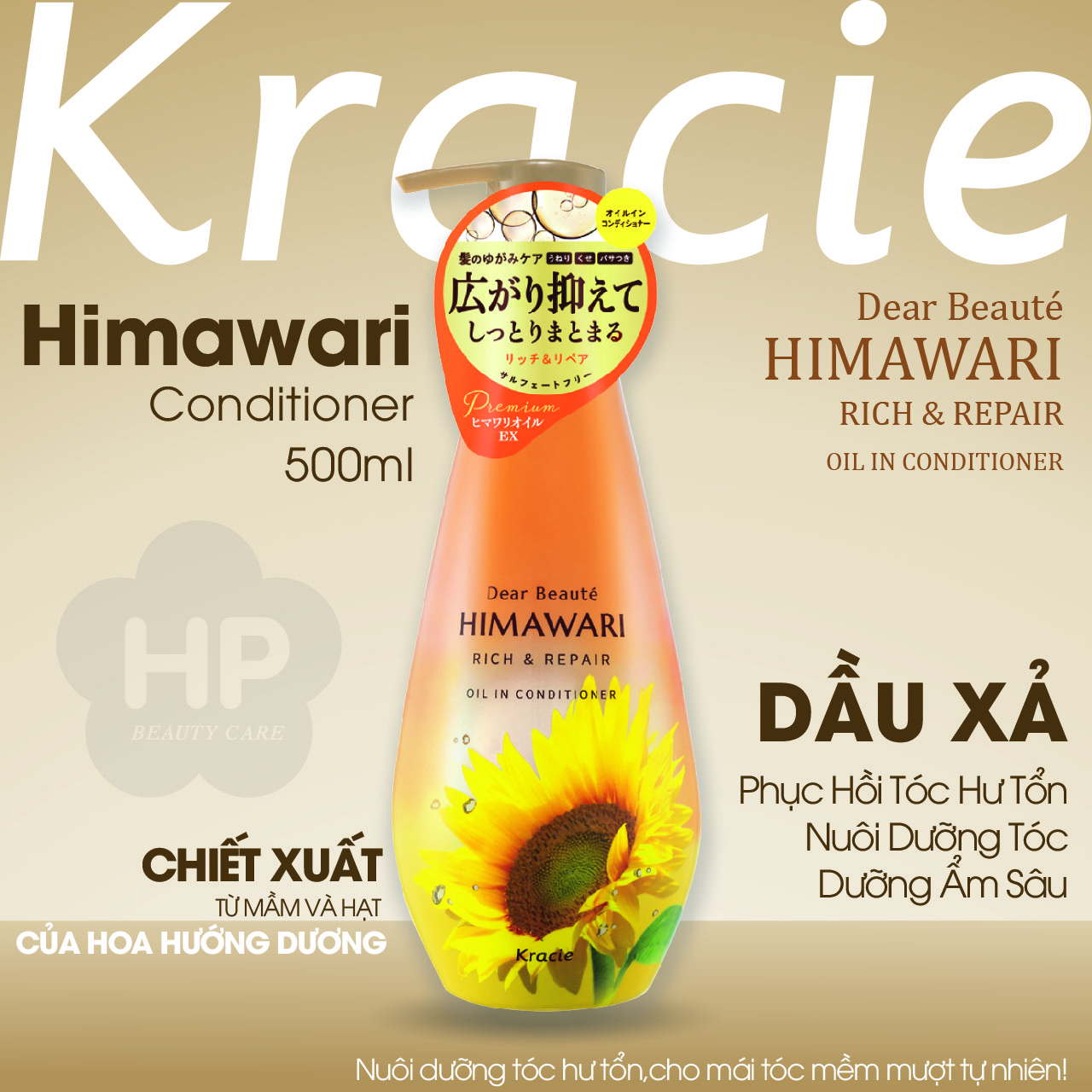 Combo Dầu Gội Và Dầu Xả Himawari Phục Hồi, Dưỡng Ẩm Sâu Kracie Dear Beaute Himawari (Combo 2 Chai)