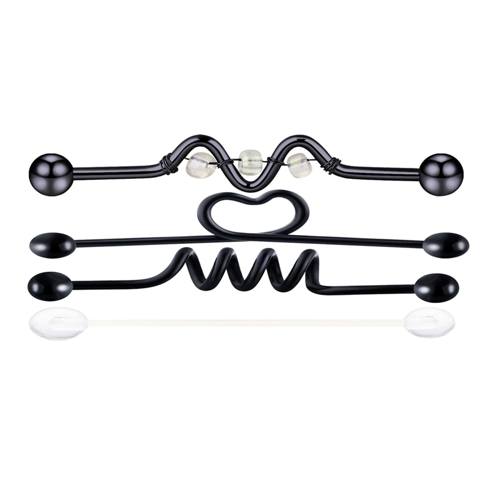 9Pcs Labret Ear Helix Earring Bar Barbell Body Piercing Jewelry Black