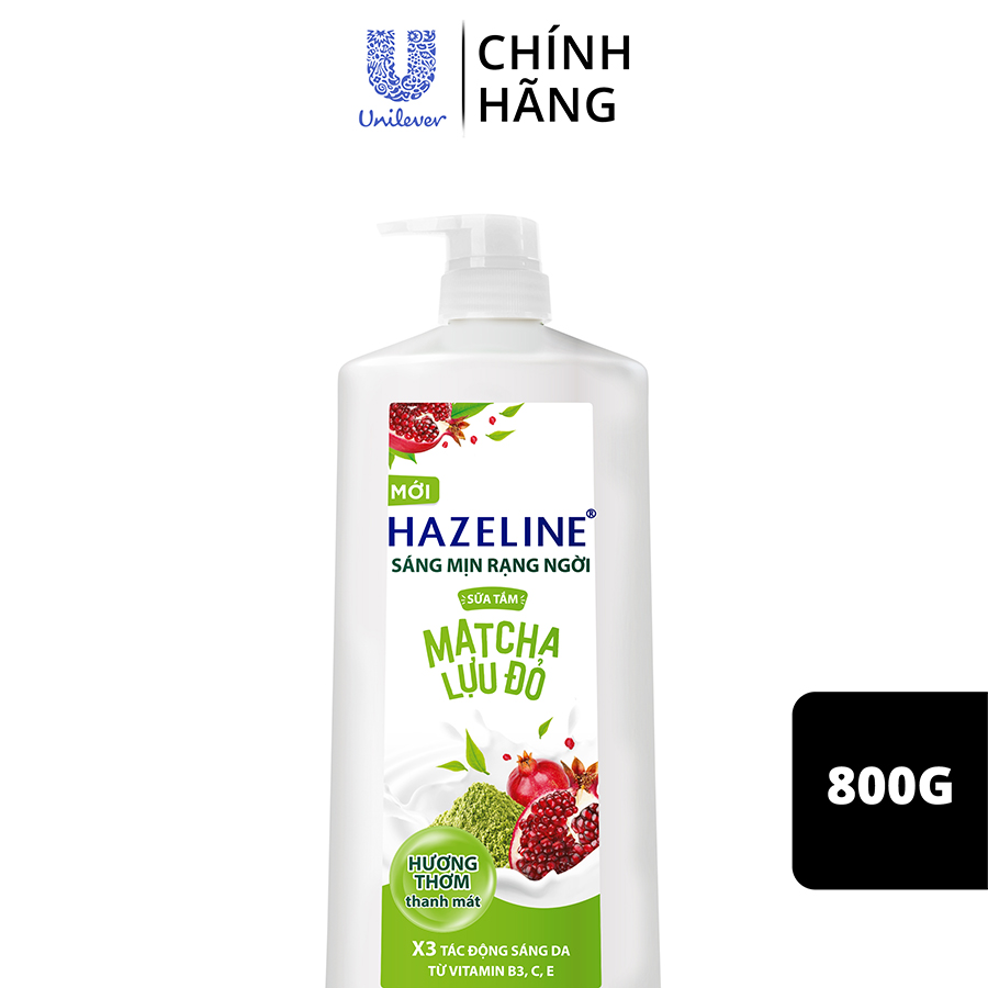 Sữa tắm Hazeline Dưỡng Thể Trắng Sáng & Mịn Da Từ Thiên Nhiên Matcha Lựu Đỏ 800G