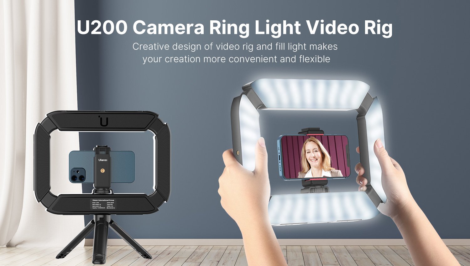 ULANZI U200 RING LIGHT RIG VIDEO (2500K-8500K) - HÀNG CHÍNH HÃNG - Đèn LED Bi-Color, tích hợp pin 8000mAh