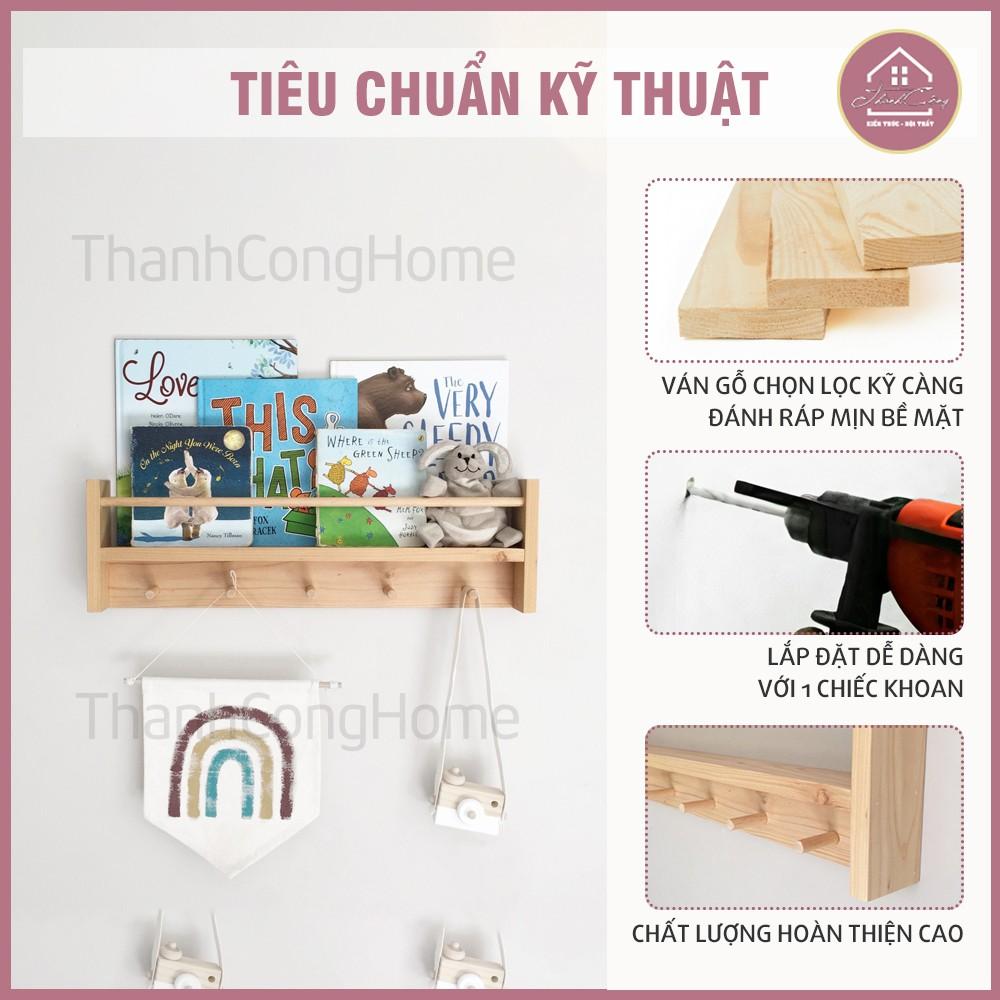 Móc Treo Gỗ Thông Decor, Móc Kết Hợp Kệ Sách Gắn Tường