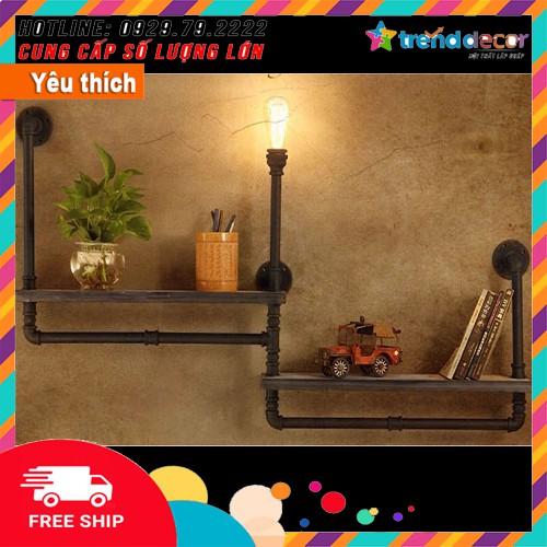 kệ gỗ treo tường ống nước giá để sách kiêm treo quần áo decor vintage trang trí nhà, quán cafe